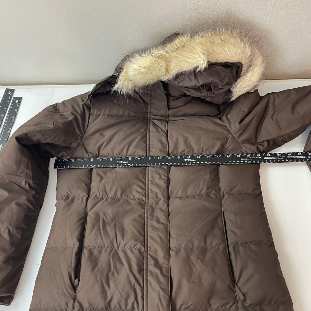 LL Bean Puffer Jacket Womens S Brown Faux Fur Hood Down Gorpcore Outdoor - Picture 5 of 8